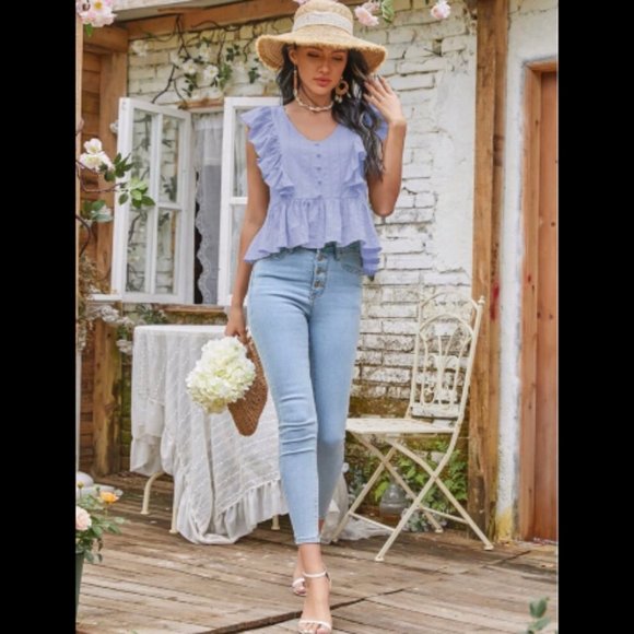 NEW! Gorgeous Blue Ruffle Blouse - Picture 3 of 3